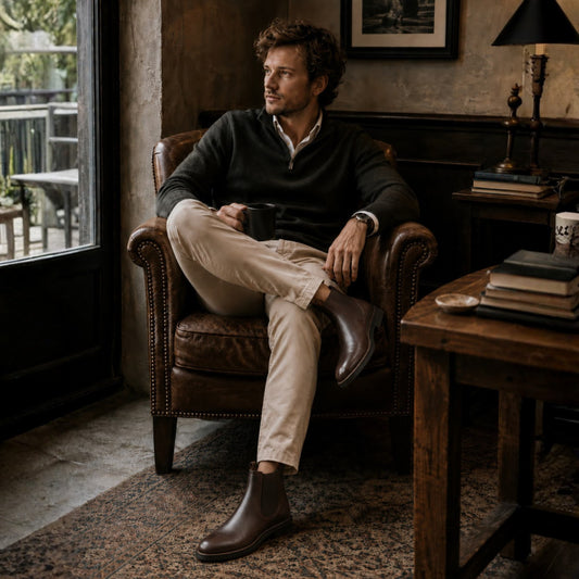 Botin Mid Cuero Hombre Chelsea Light - Cafe