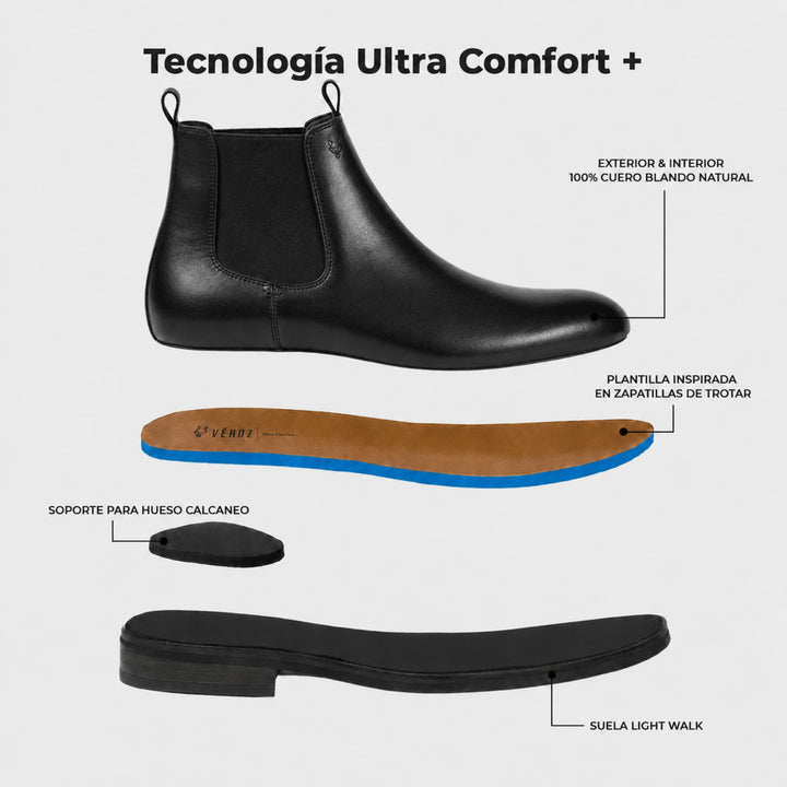 Botin Mid Cuero Hombre Chelsea Light - Negro