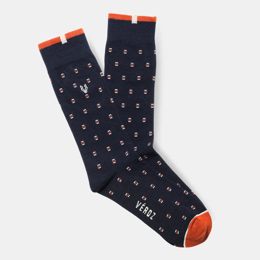 Calcetín Algodón Hombre Punto Casual - Azul/Naranjo