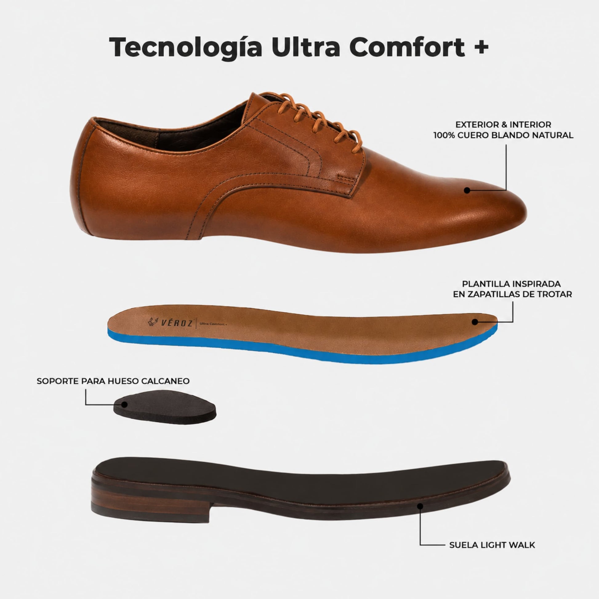 Zapato cuero hombre Veroz color Manhattan Whisky