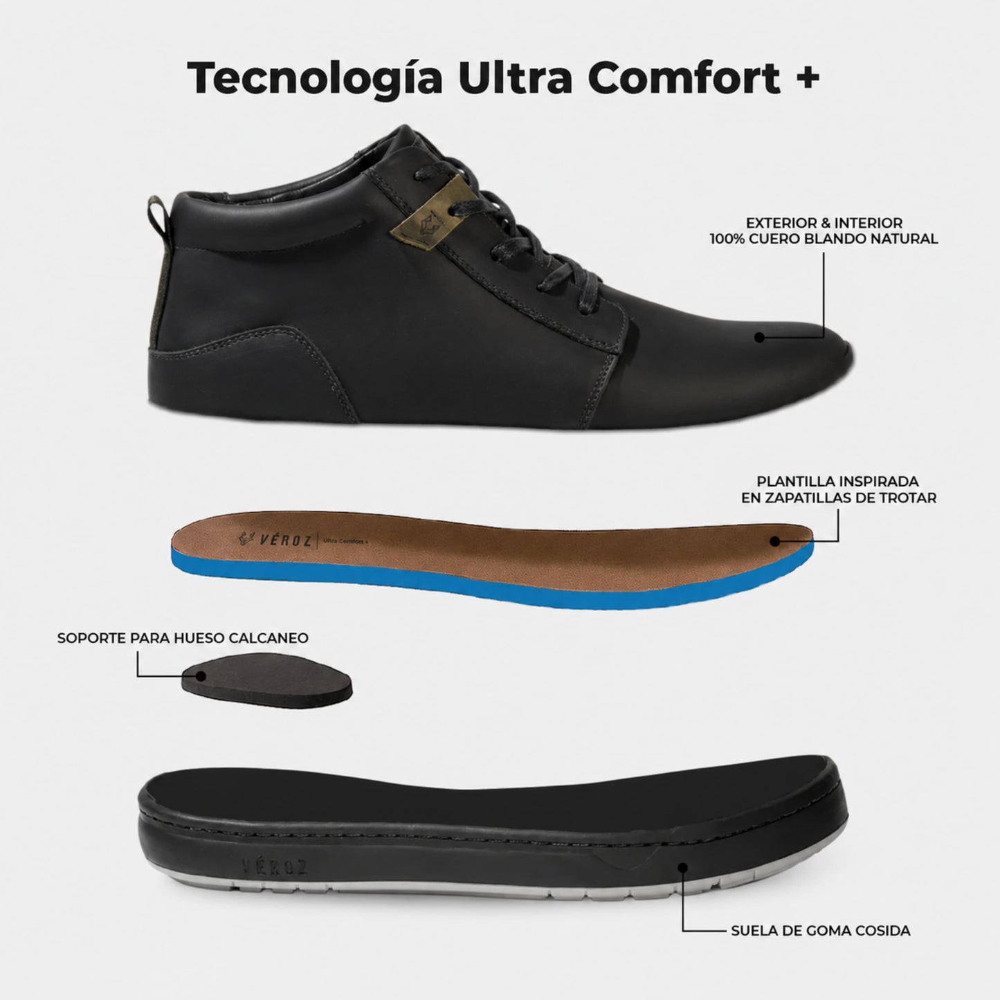 Zapatilla Mid Cuero Hombre Russky Mid - Negro