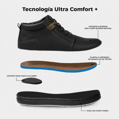Zapatilla Mid Cuero Hombre Russky Mid - Negro