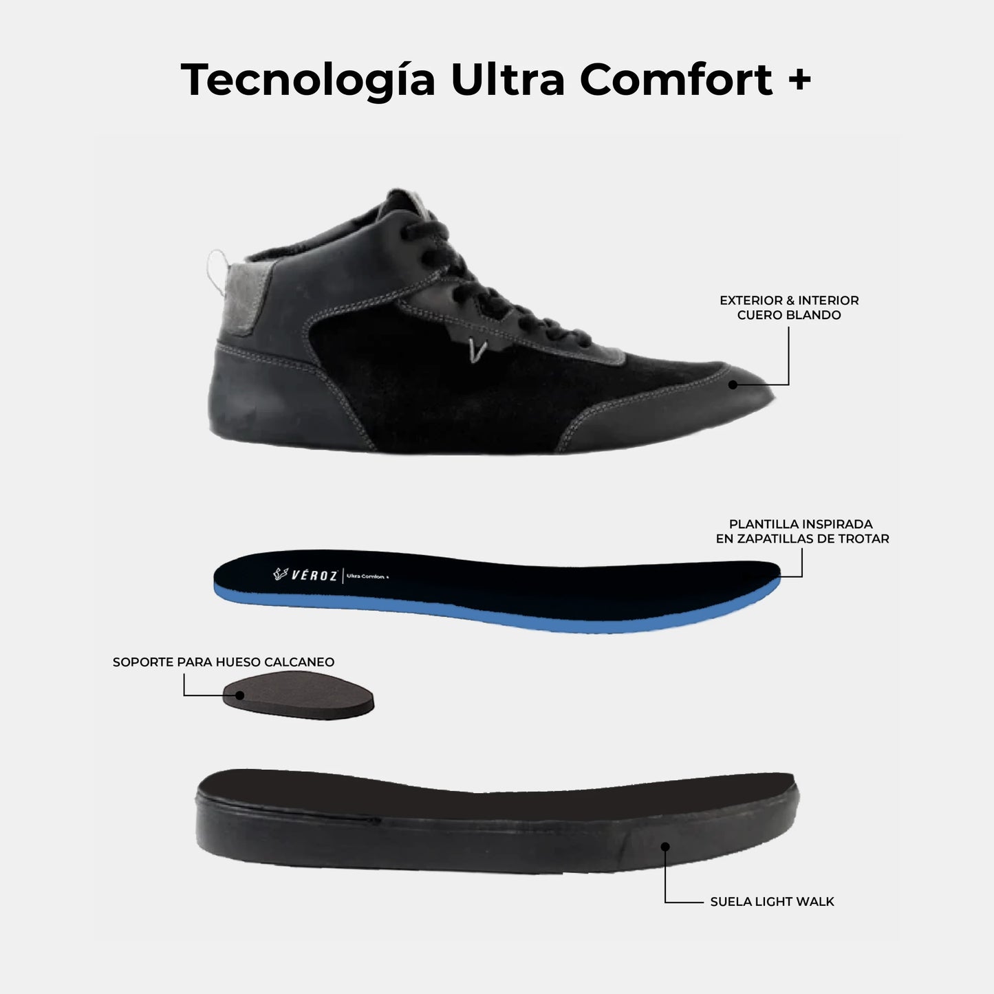 Zapatilla Cuero Hombre Trend Mid Light - Negro