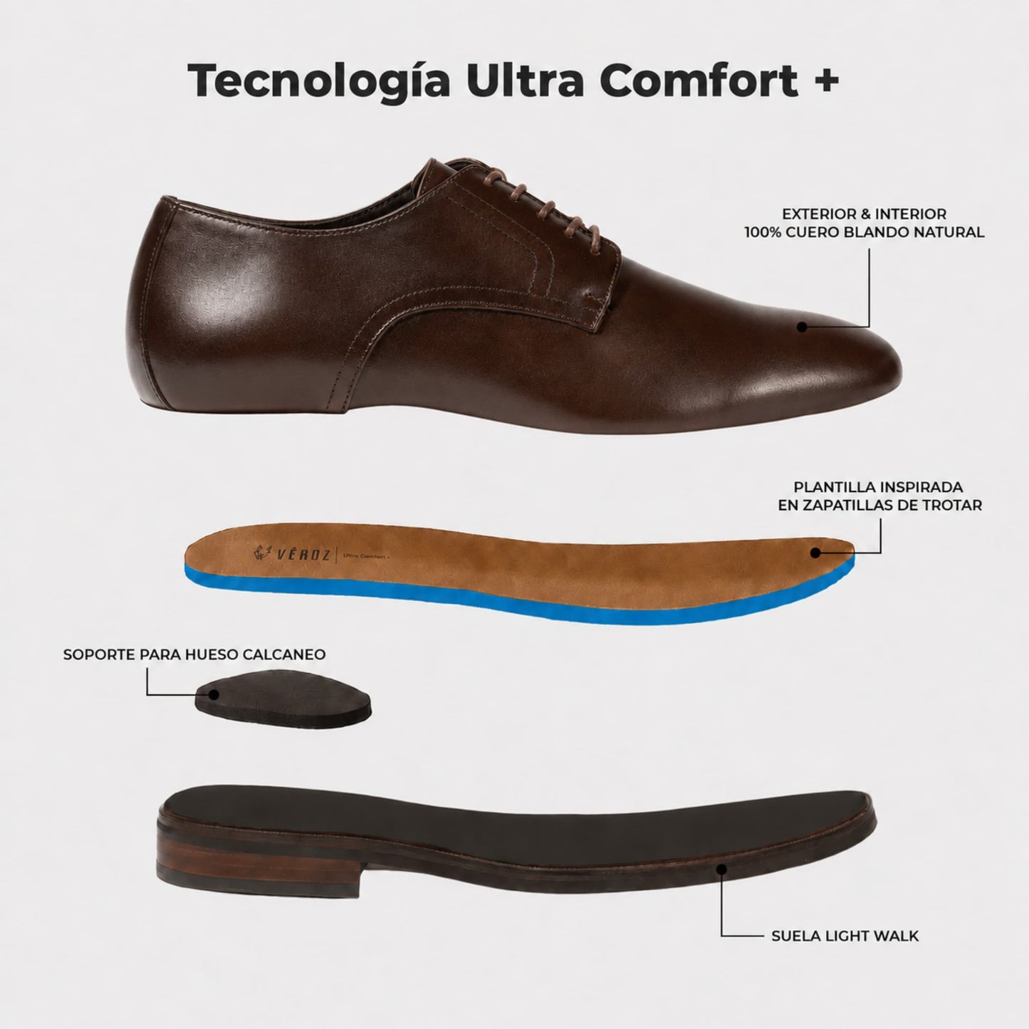 Zapato Cuero Hombre Manhattan Light - Cafe