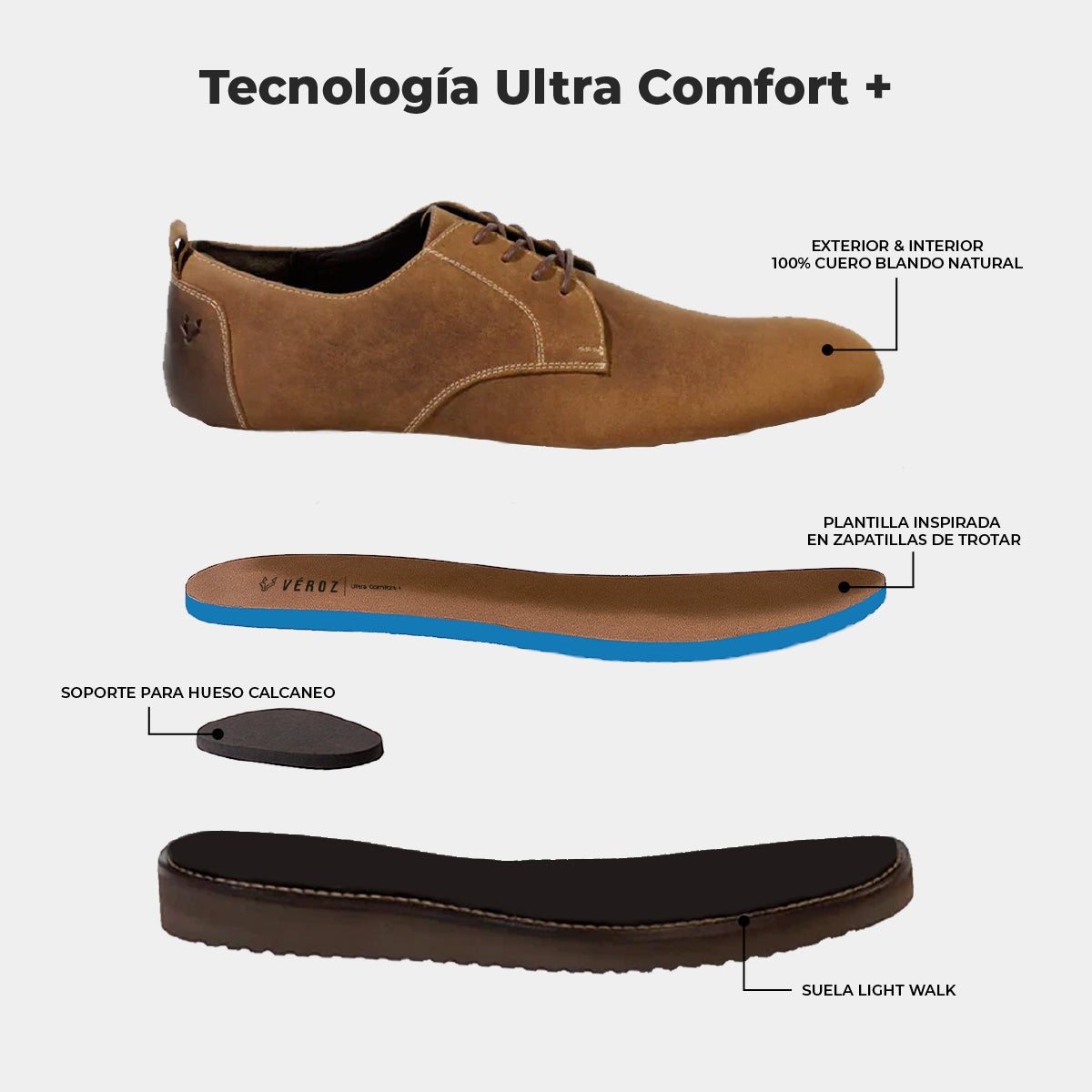 Zapato Cuero Hombre Cau Vang Light - Tabaco