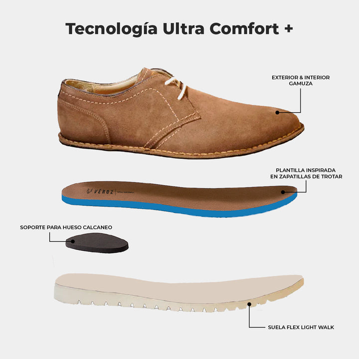 Zapato Cuero Gamuza Hombre Harbour Light - Tabaco