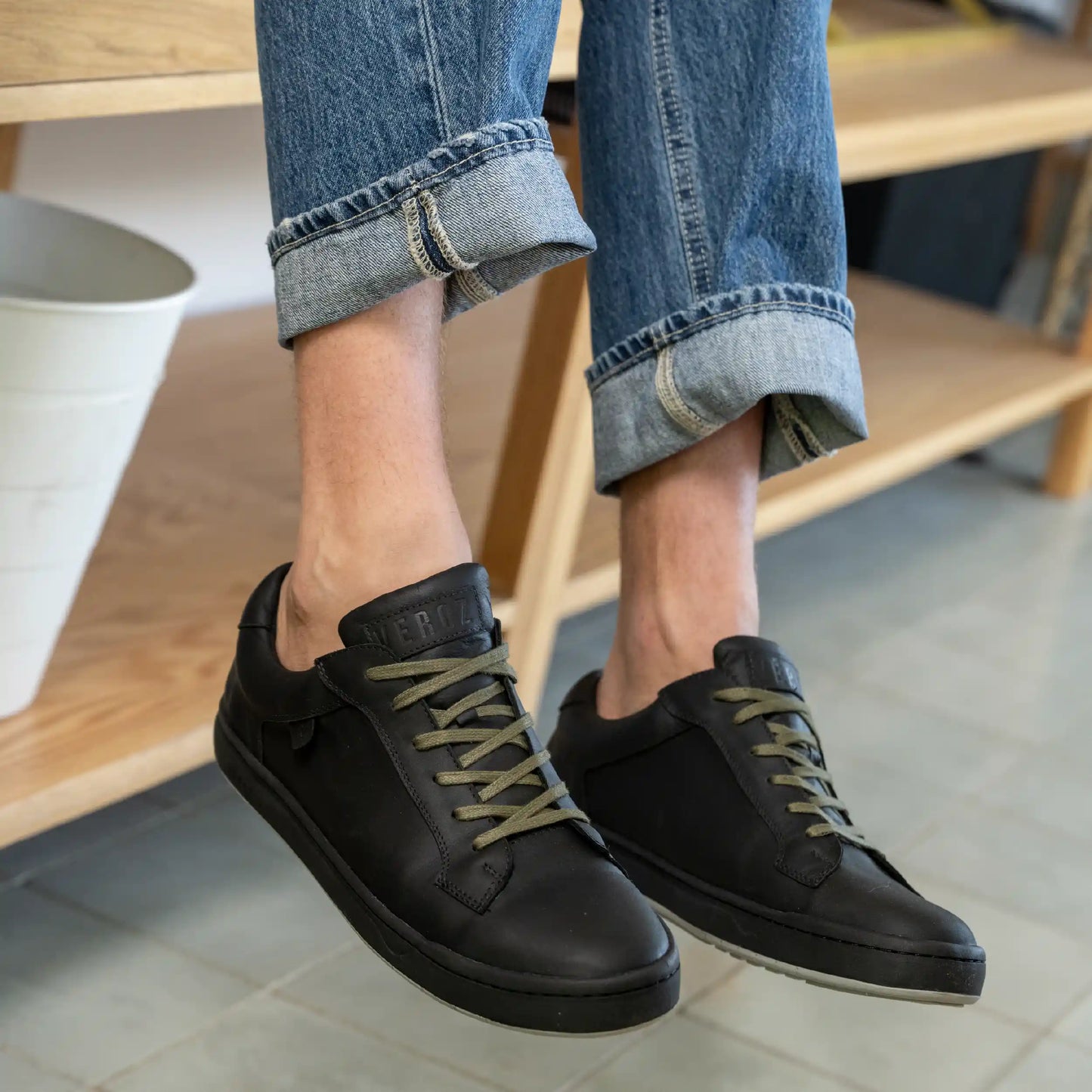 Zapatilla Cuero Hombre Vecchio - Negro/Verde